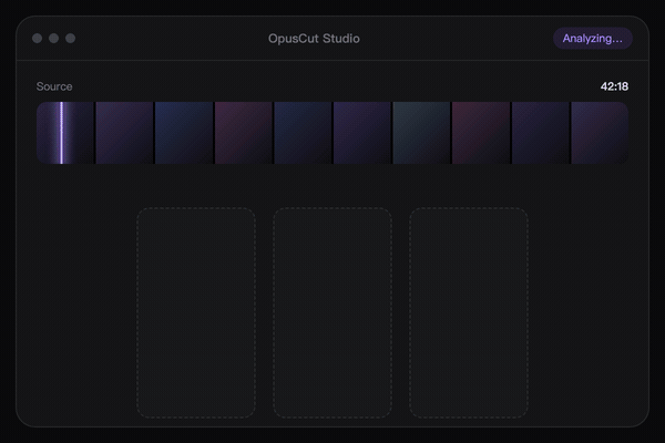OpusCut AI scanning a long-video timeline and finding highlight segments